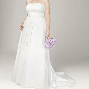David's Bridal Ivory Strapless Chiffon A-line Beaded Lace Ruched Empire